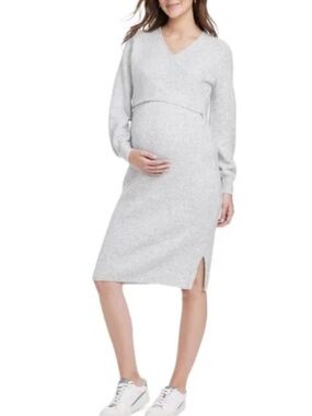 Isabel Maternity by Ingrid & Isabel Gray Wrap Knit Maternity Midi Dress